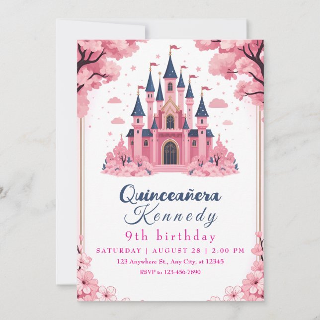Convite Whimsical Pink Princess Castle Birthday (Frente)