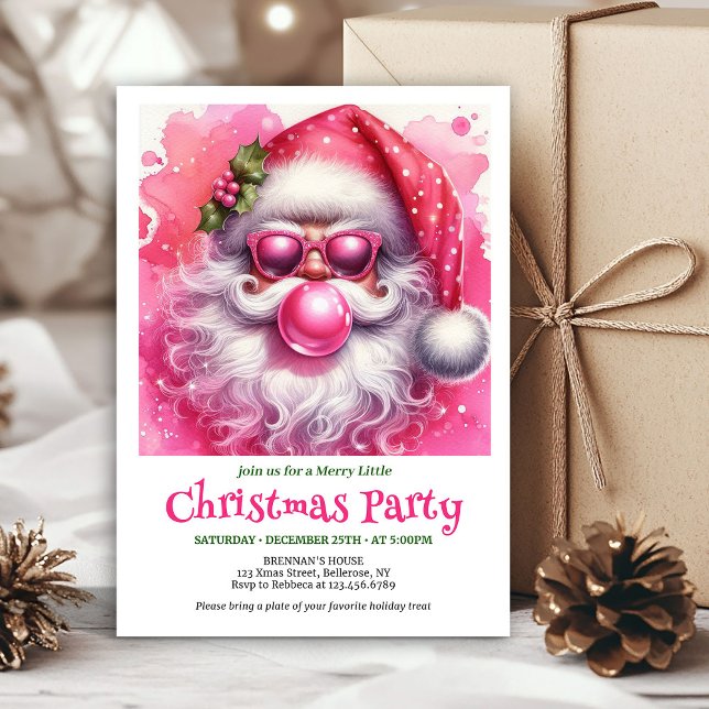 Convite Whimsical Pink Santa Bubble Gum Funny Christmas  (Whimsical Pink Santa Bubble Gum Funny Christmas Invite

)