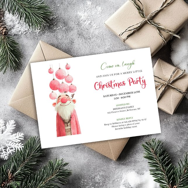 Convite Whimsical pink santa Christmas party invitation  (Whimsical pink santa Christmas party invitation hand drawn

)