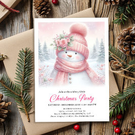 Convite Whimsical Pink Snowman Digital Christmas Invite