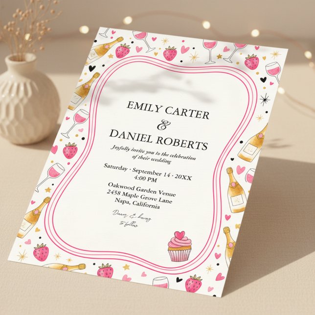 Convite Whimsical Pink Strawberry Wedding Invitation (Criador carregado)