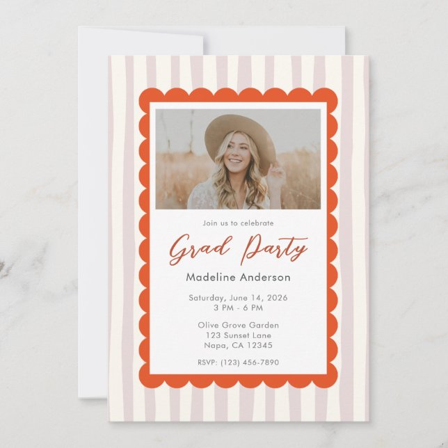 Convite Whimsical Pink Stripes Graduation Party Photo (Frente)