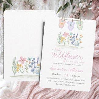 Convite Whimsical Pink Watercolor Wildflower Baby Shower 