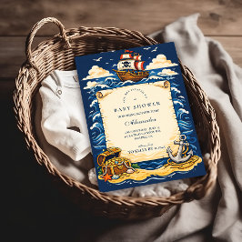 Convite Whimsical Pirate Ship Adventure Baby Shower