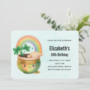 Convite Whimsical Planter com Rainbow & Clover Birthday