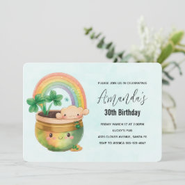 Convite Whimsical Planter com Rainbow & Clover Birthday