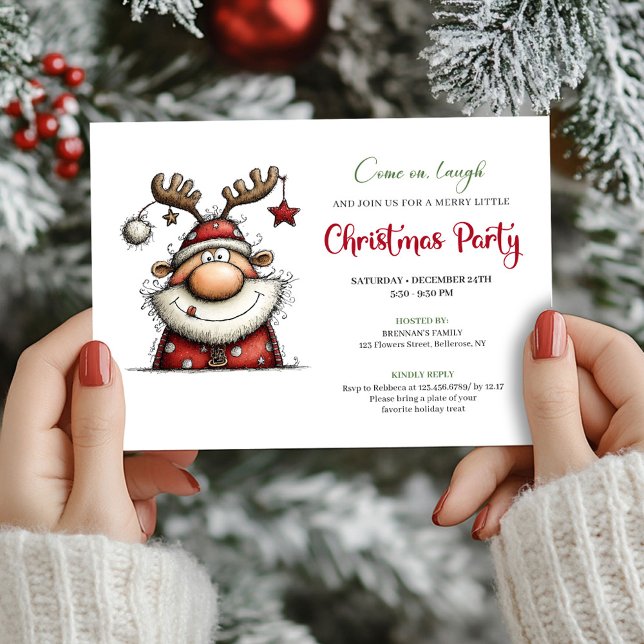 Convite Whimsical Playful Santa Claus Holiday Party Card (Whimsical Playful Santa Claus Holiday Party Card)