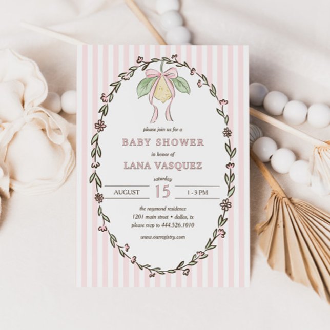 Convite Whimsical Preppy Coquette Pastel Lemon Baby Shower (Criador carregado)