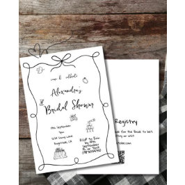 Convite Whimsical Preto Simples Desenhado À Mão Do chá de