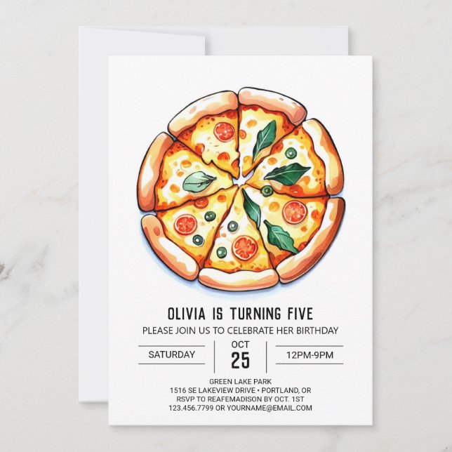 Convite Whimsical Printable Pizza Birthday (Frente)