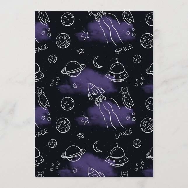 Convite Whimsical Purple Outer Space Seamless Pattern (Frente)