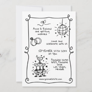 Convite Whimsical Quirky Doodle Frame French Retro Casamen