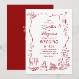 Convite Whimsical Quirky Funky Hand Drawn Wedding