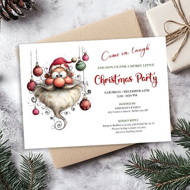 Convite Whimsical Quirky Santa Editable Christmas Party  (Whimsical Quirky Santa Editable Christmas Party Invite)