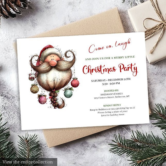 Convite Whimsical Quirky Santa Watercolor Christmas Invite (Whimsical Quirky Santa Watercolor Christmas Invite)