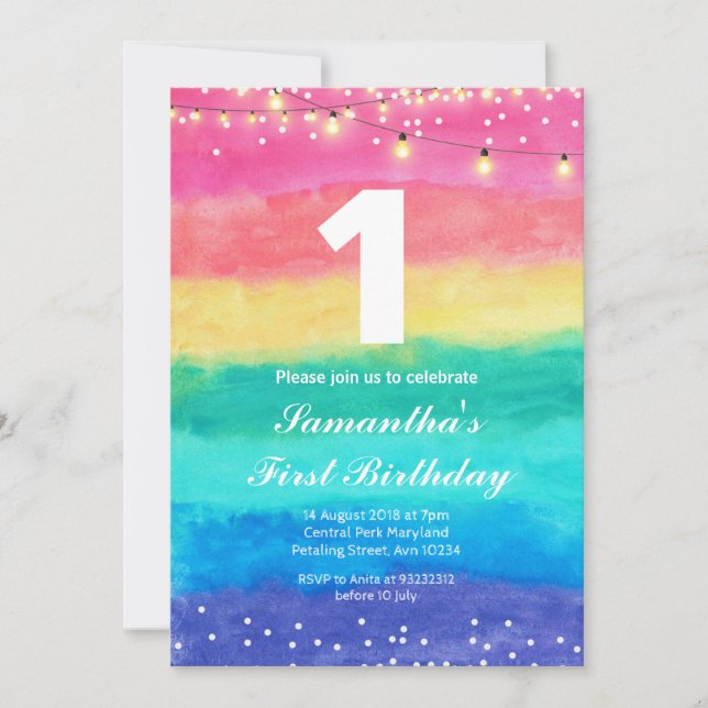 Convite Whimsical Rainbow Birthday (Frente)