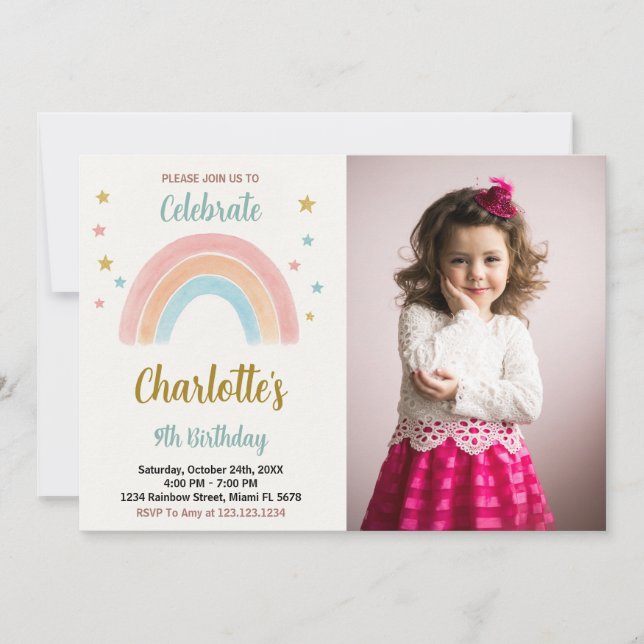Convite Whimsical Rainbow Birthday (Frente)