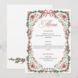 Convite Whimsical Red Bow Printable Christmas Menu Card