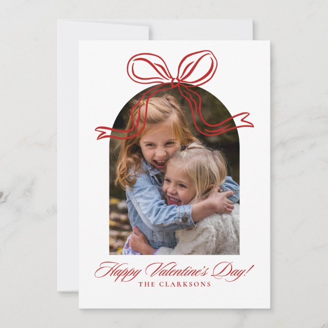 Convite Whimsical Red Bow Valentine’s Day Photo Card (Frente)