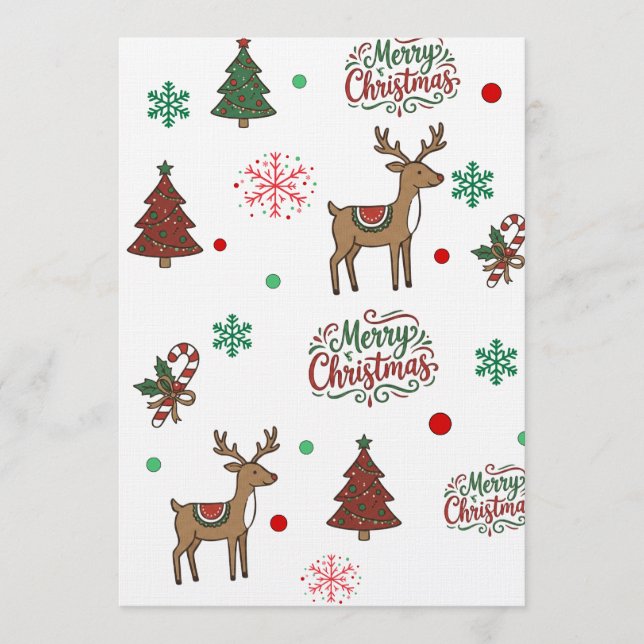 Convite Whimsical Red & Green Christmas Tree & Deer Card (Frente)