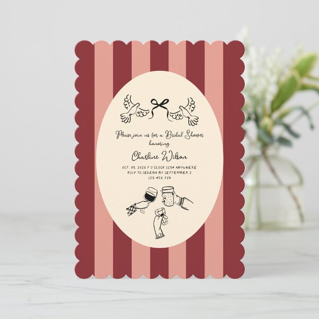 Convite Whimsical Red Pink Striped Scribble Bridal Shower (Criador carregado)