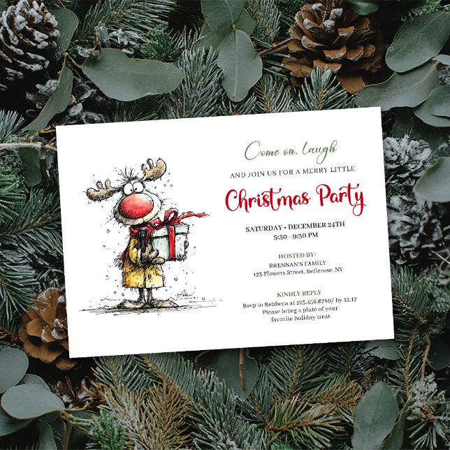 Convite Whimsical Reindeer Digital Christmas Party Card (Whimsical Reindeer Digital Christmas Party Card)