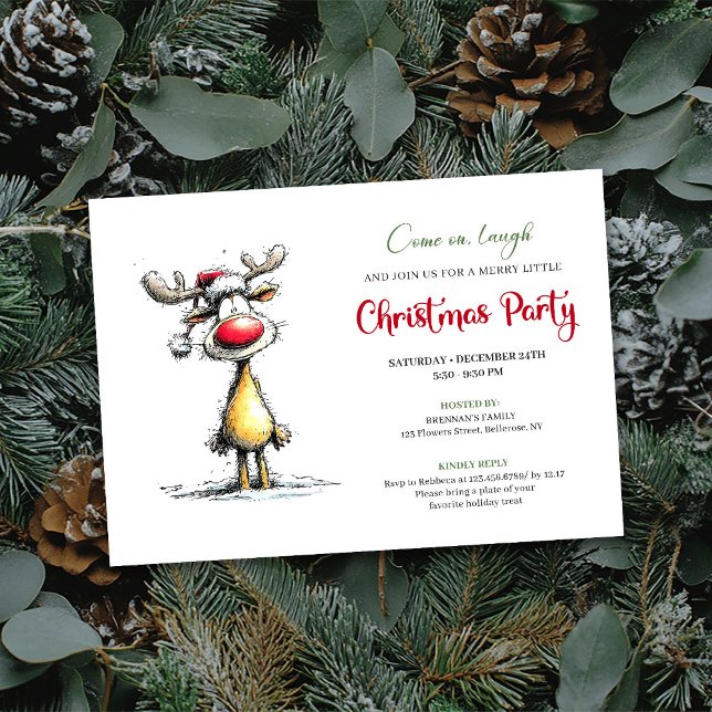 Convite Whimsical Reindeer Editable Christmas Invitation (Whimsical Reindeer Editable Christmas Invitation)