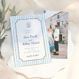 Convite Whimsical Retro Blue Stripes Wedding