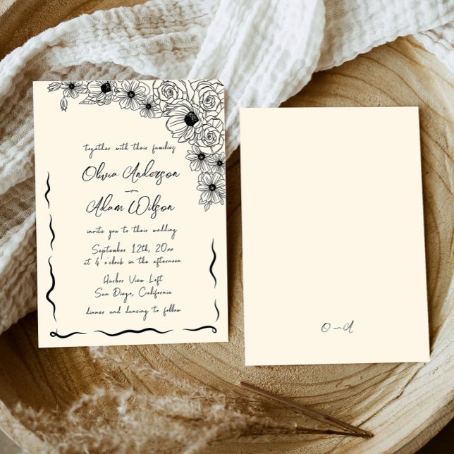 Convite Whimsical Retro Handwrite Quirky Floral Wedding (Criador carregado)