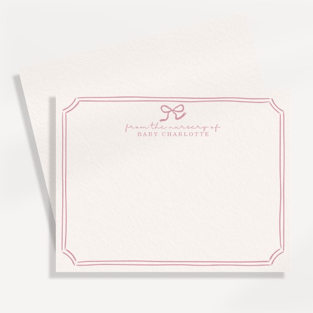 Convite Whimsical retro Pink Bow Nursery Note Card (Criador carregado)