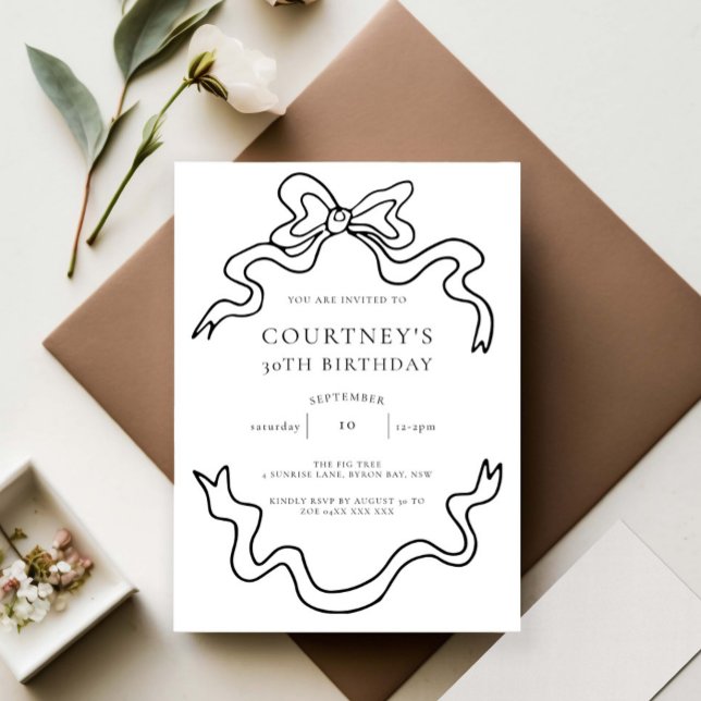 Convite Whimsical Ribbon Bow 30th Birthday Party (Criador carregado)