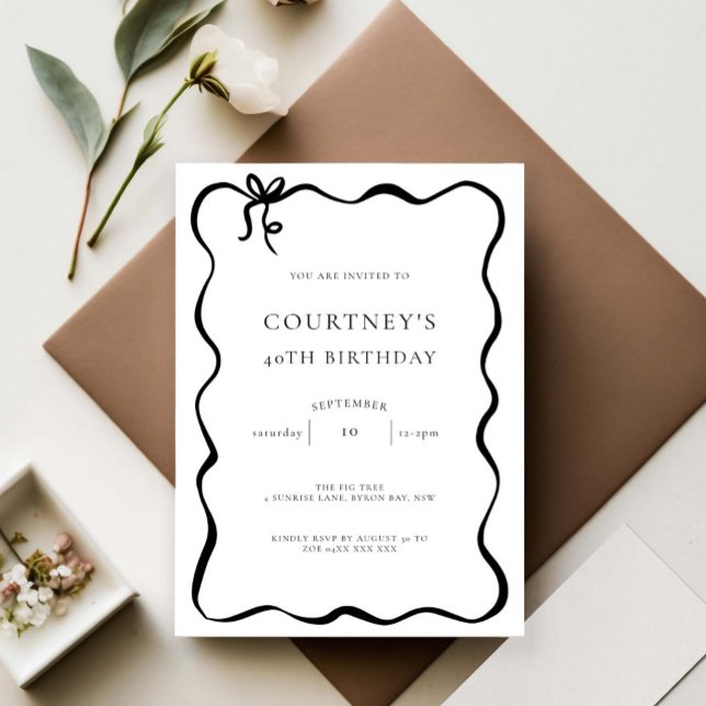 Convite Whimsical Ribbon Bow 40th Birthday Party (Criador carregado)