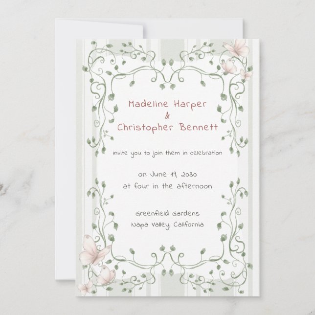 Convite Whimsical Sage Greenery Garden Wedding (Frente)