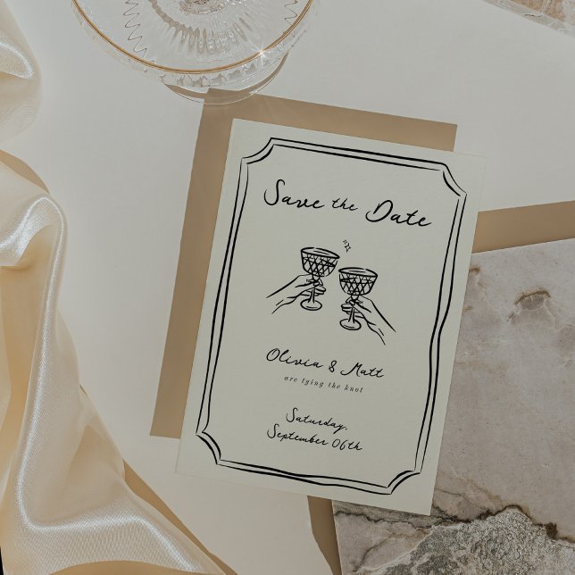 Convite Whimsical Save The Date Champagne Saúde ( Whimsical Save The Date Champagne Cheers Invitation)