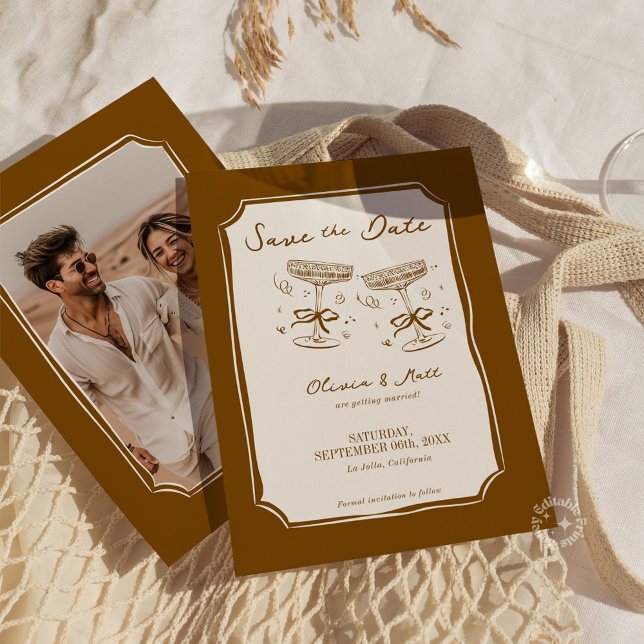 Convite Whimsical Save The Date Champagne with Photo Boho (Whimsical Save The Date Champagne with Photo Boho Invitation)