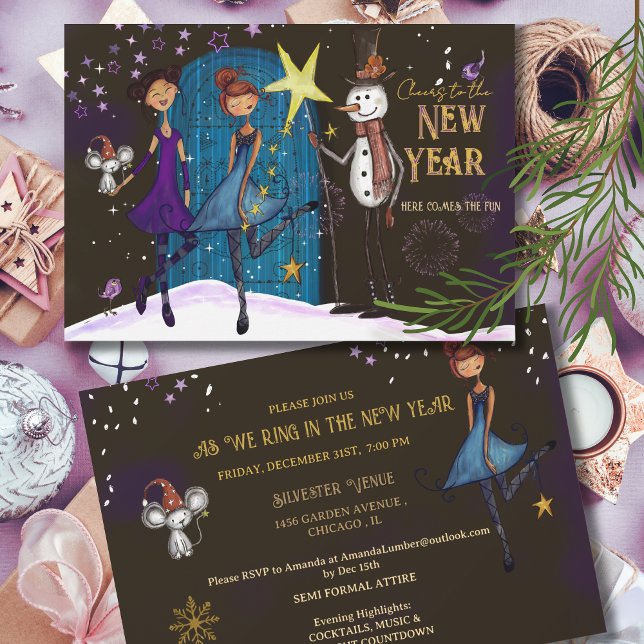 Convite Whimsical Silvester Party Girls Night Out New Year (Whimsical Silvester Party Girls Night Out New Year Invitation)