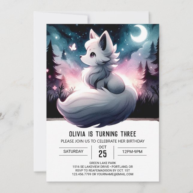 Convite Whimsical Simple Wolf Birthday (Frente)