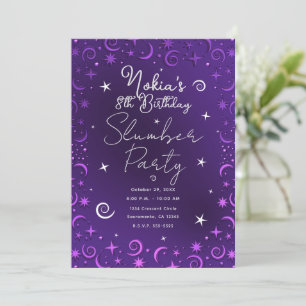 Convite Whimsical Sky Swirls Roxo Girls SlumbParty