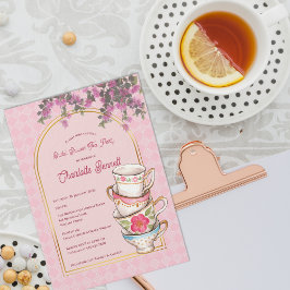 Convite Whimsical Stacked Teacups Bridal Shower Tea Party