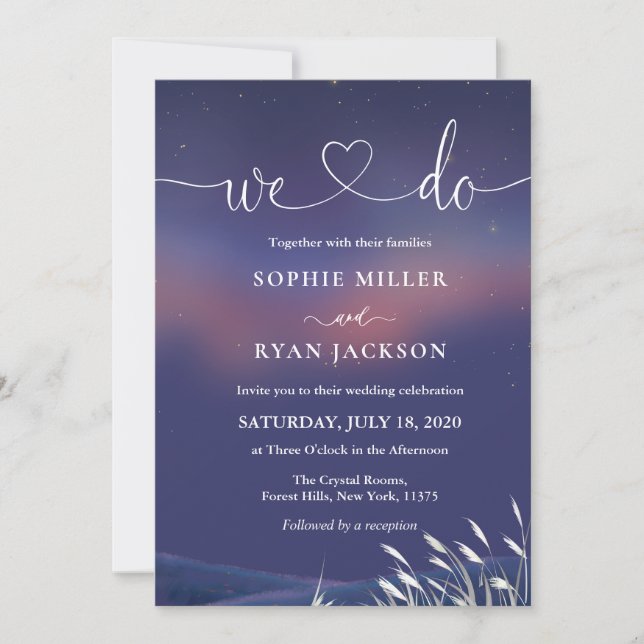 Convite Whimsical Starry Night Script Modern Wedding  (Frente)