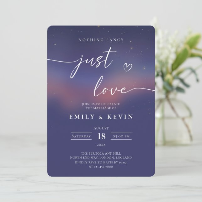 Convite Whimsical Starry Night Script Modern Wedding  (Em pé/Frente)