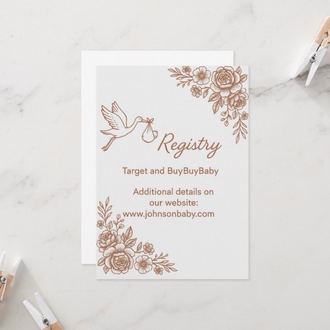 Convite Whimsical Storey & Floral Rustic Registry (Frente/Verso In Situ)