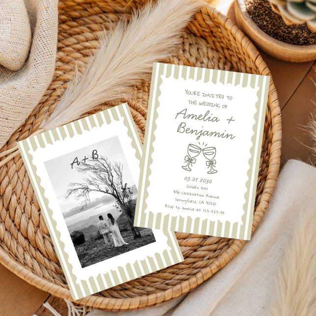 Convite Whimsical Stripe Green champagne Whimsical  (Criador carregado)