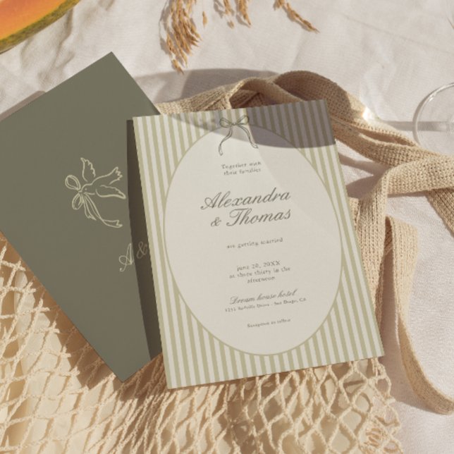 Convite Whimsical Stripe Green Wedding Invitation (Criador carregado)