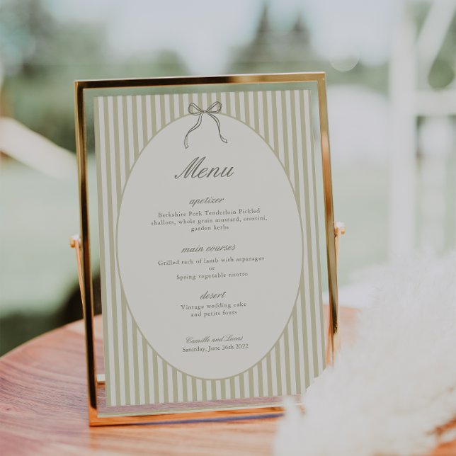 Convite Whimsical Stripe Green Wedding Menu (Criador carregado)
