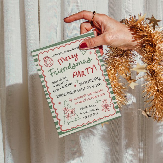 Convite Whimsical Striped Friendsmas Christmas Party (Criador carregado)