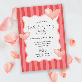 Convite Whimsical Stripes and Hearts Valentines Day Party