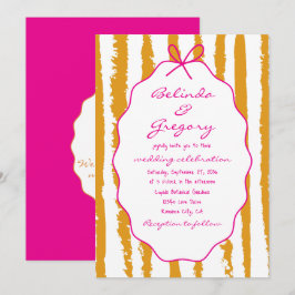 Convite Whimsical Stripes Handwritten Painted Wedding