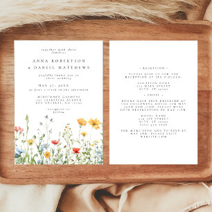 Convite Whimsical Summer Wildflower All in One Weding
