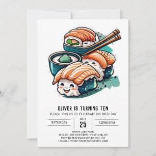 Convite Whimsical Sushi Night Editable Birthday